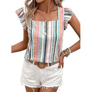 dames topjes Blouse met gestreepte print en ruches (Color : Multicolore, Size : M)