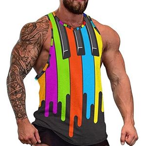 Regenboog Piano Toetsenbord Heren Tank Top Mouwloos T-shirt Trui Gym Shirts Workout Zomer Tee