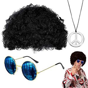 Afro pruik zonnebril | Hippie haaraccessoires voor mannen - 3 stuks 50/60/70s thema feestartikelen decoraties voor mannen en tieners Yuab