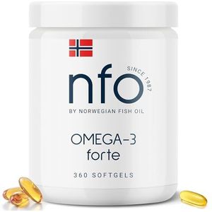 NFO Omega 3 Forte [360 capsules] familieverpakking, gemaakt in Noorwegen hooggedoseerde visolie met hoge EPA, DHA en vitamine E-concentratie in de vorm van ethylesters, natuurlijk complex van wilde