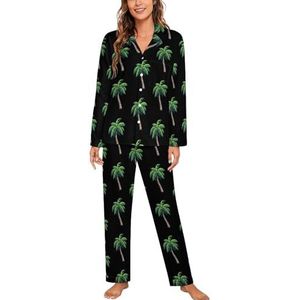 Tropische palmboom dames lange mouw button down nachtkleding zachte nachtkleding lounge pyjama set M