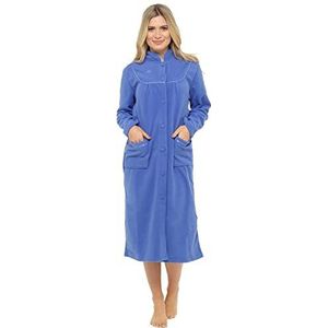 Dames fleece badjas met knoopsluiting met zakken aan de voorkant, Blauw, 46