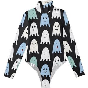 LI ZHI XIN Rompertjes met lange mouwen voor dames, eendelige jumpsuit met hoge hals, coltrui, turnpakje, top voor meisjes, dans, workout, fitness, bodysuit, Halloween masker patroon, Meerkleurig, S