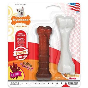 Nylabone Power Chew Duurzaam Hondenkauwspeelgoed Twin Pack Rundvlees Jerky & Kip Smaken Klein, voor honden tot 11kg