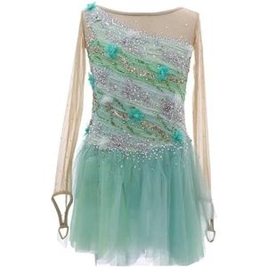 Kunstschaatsjurk For Meisjes Glanzende Strass-steentjes Dames Mesh Patchwork IJswedstrijd Dansoutfits(4XL)
