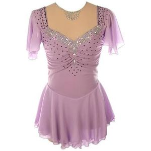 Nnnydjy Korte mouwen rolschaatsoutfits Handgemaakte kunstschaatsrok voor meisjes Balletpakje voor dames Actiekleding voor ritmische gymnastiek Ronde hals,Purper,11_13Years
