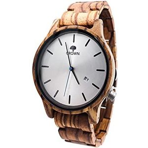 Houten horloge heren Crown houten horloges voor heren | snoephout ideaal voor mensen met allergieën | houten horloges mannen met Japans kwartsuurwerk, Zwitserse kroon | herenhorloge hout 50 gram wijzerplaat 40 mm, 397, Armband