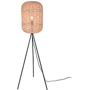 Stijlvolle Tripod led-vloerlamp met vlechtwerk lampenkap van sisal, 35 cm rond