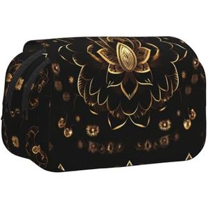 JEJEA Gouden Lotus Bloemen Print Pen Etui Potlood Case Houder Voor Potloden Make-up Multifunctionele Organizer Doos Voor Adluts, Zwart, Eén maat, Toilettas