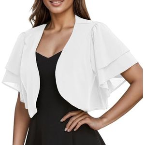 Shrug Top,Chiffon Vesten voor Vrouwen 3/4 Mouw Open Voorkant Bolero Shrug Effen Losse Pasvorm Doorschijnende Sjaal Casual Elegante Top Zomerjas voor Avondjurk Wit Xl