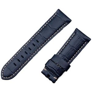 LUGEMA 22mm 24mm 26mm Italië Kalf Bamboe Lederen Horlogeband Compatibel Met Panerai Band Horlogeband Met Tanggesp Compatibel Met PAM441/111/386 Accessoires (Color : Dark Blue Beige, Size : 22MM PAM_