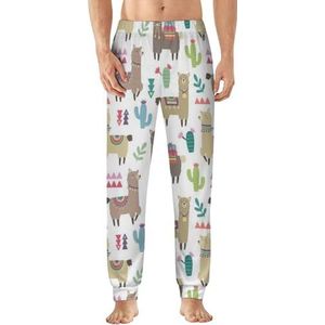 Alpaca en cactus patroon heren pyjama broek zachte lounge bodems lichtgewicht slaapbroek