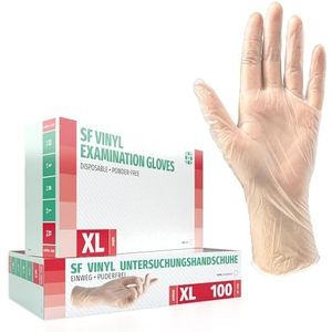 Vinylhandschoenen, doos met 100 stuks, XL, transparant, wegwerphandschoenen, onderzoekshandschoenen, vinyl handschoenen, poedervrij, zonder latex, niet-steriel, latexvrij, wegwerphandschoenen
