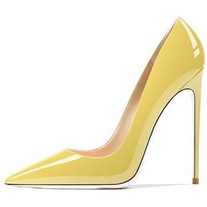 Recuriey Dames lakleren puntige neus 12cm hoge hak sandalen - grote maten beschikbaar- Elegante hofschoenen voor formele evenementen, sexy bruiloft, banket & feestschoenen,Geel,35 EU