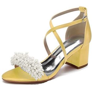 SYDZSW Dames Pumps Naald Hakken Teen Open Stain Party Bruid Bruiloft Schoenen met Parel 35-43, Goud, 39 EU