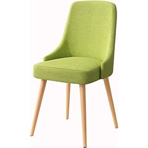 GEIRONV Moderne keuken eetkamerstoel, faux houten ijzeren poten rugleuning restaurant café decoratie stoel linnen gestoffeerde lounge stoel Eetstoelen (Color : Pea green, Size : 45x43x85cm)