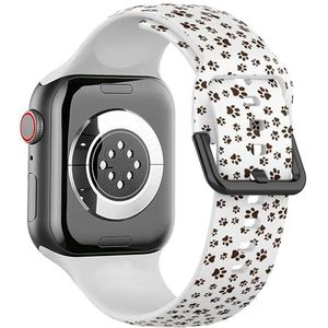 Zachte sportband compatibel met Apple Watch 42 / 44 / 45 / 49 mm (kat hond bruine pootafdrukken) siliconen armband band accessoire voor iWatch