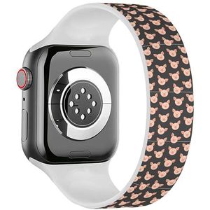 Solo Loop band compatibel met alle series Apple Watch 38/40/41mm (roze gezichten varkens op grijs) rekbare siliconen band band accessoire, Siliconen, Geen edelsteen