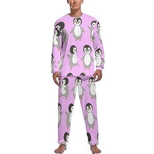 Pinguïn zachte heren pyjama set comfortabele lange mouwen loungewear top en broek geschenken S