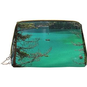 Evealyn Lake Mountain Landschap Cosmetische Tas Lederen Draagbare Make-up Tas Reizen Make-up Organizer Met Rits Voor Vrouwen, Wit, One Size