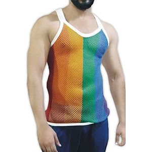 Mesh Marina Reggae Regenboog Mens Vest Visnet Shirt Getailleerde Gestreepte Sport Tank Top LGBT Gay Parade Vlag Spieren, Regenboog, L
