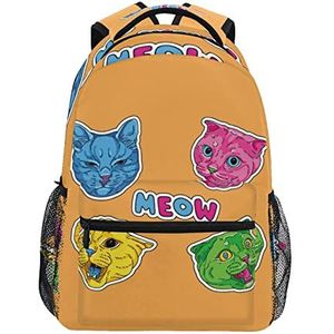 Oranje kleur kat school rugzak voor meisjes jongens middelbare school stijlvolle ontwerp student tassen boekentassen, Patroon, 11.5×8×16In