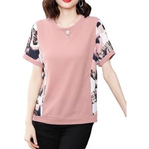 Dvbfufv Vrouwen Zomer Elegante Print T-shirt Dames Mode Casual O-hals Korte Mouw Katoen Comfortabele Shirt Tops, Pnnrk, XL