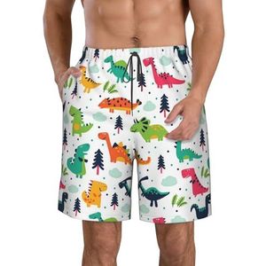 JIAWUJYNB Kleurrijke dinosaurussen print heren strandshorts zomer shorts met sneldrogende technologie, lichtgewicht en casual, Wit, S
