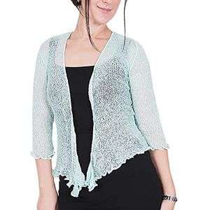 Mimosa Gehaakte bolero voor dames, glitter of effen, super rekbare kanten visnet stropdas in de taille, bolero, open vest, past maat 34-56, Munt, One size