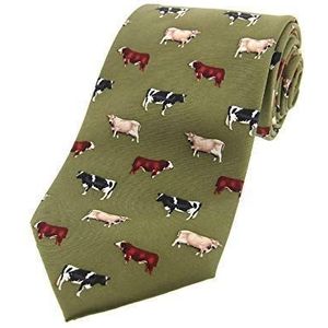 Soprano - Groen vee zijden stropdas met Herefords, Friesians en Jersey koeien