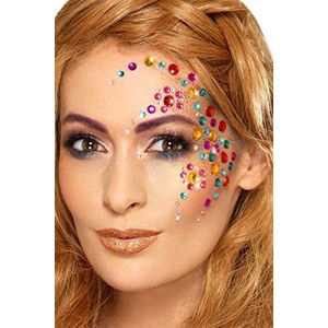 Smiffys Make-Up FX, Rainbow Jewel Face Gems, Multi-Coloured, Sheet of 100 Assorted, Self Adhesive