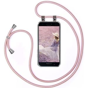 moex Mobielketting, compatibel met Samsung Galaxy A5 (2017) - hoesje met in lengte verstelbaar koord, hoesje dat je om je schouder kunt dragen, siliconen hoesje, transparant met afneembaar koord, Roze goud