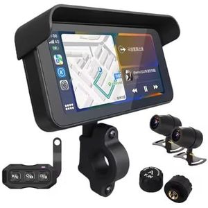 6,25"" CarPlay-scherm For Motorfietsen, HD 1080P Dual Dashcam For Motorfietsen, Moto TPMS, Draadloos Afspelen Van Auto's/Android Auto, Loop-opname, Bluetooth, Bekabelde Controller