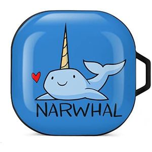 Blauwe Narwal Oordopjes Hoesje Compatibel met Samsung Hard Shell Beschermhoes Zwart-Stijl
