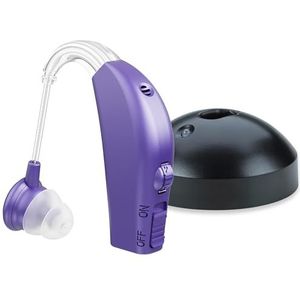 Digitale set - hoogwaardige oplaadbare achter het oor persoonlijke versterking - voor volwassenen en senioren met een batterij die de hele dag meegaat, (enkele eenheid, paars)