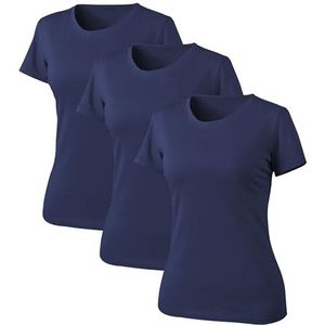 LiKing Dames T-shirt katoen korte mouwen basic zomer ronde hals T-shirts bovenstuk top blouse 1/3-pack 6101, 3 x donkerblauw, M