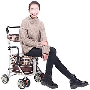 Walker, Rollators Walker voor Senioren Walker met Seat Ouderen Winkelwagen Opvouwbare Winkelwagen Walker Vier Wiel Oude Winkelwagen Walker