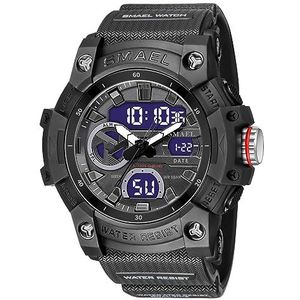 SMAEL Herenhorloge, outdoor waterdichte militaire horloges, analoog-digitale display horloges led achtergrondverlichting chronograaf met alarm stopwatch datum week, Zwart