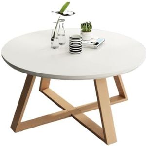 Moderne Woonkamertafel Scandinavische Ronde Salontafel Modern Klein Appartement Eenvoudig Huis Woonkamer Creatieve Massief Houten Salontafel Koffietafel(White,XS)