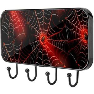 etoenbrc Halloween rode spinnenweb kapstokhaken aan de muur gemonteerd,4 ijzeren kleerhangerhaken voor hangende jassen, decoratieve kapstokken voor muur Heavy Duty voor kledingzak sleutel