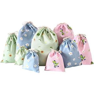 Heiqlay Trekkoordzakken - 9 stuks herbruikbare ademende opbergzakjes met trekkoord voor kleine geschenken, snoep, reiskleding sokken, Meerkleurig, Small