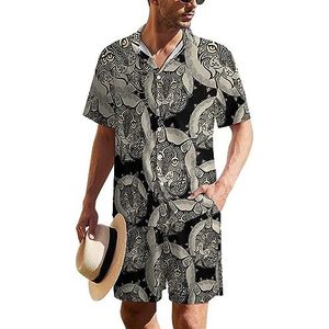 Psychedelic Lynx Hawaïaans pak voor heren, set van 2 stuks, strandoutfit, shirt en korte broek, bijpassende set