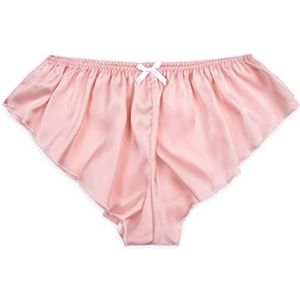Satini Satijn Lage taille Hoogte Soepele french knickers Sissy Broekje Satijnen broekjes Ondergoed (Babyroze - Wit, M)