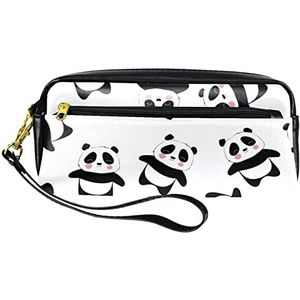 Baby Panda Chinese Animal Zwart Wit Grote Capaciteit Potlood Case, Briefpapier Organizer voor Studenten Dubbellaags Pen Pouch met Ritssluiting,Cosmetische tas met handvat