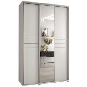 MEBLE KRYSPOL Davos 11 150 Kledingkast met drie schuifdeuren voor slaapkamer - Moderne Kledingkast met spiegel, kledingroede en planken - 235,2x150x60 cm - Wit Wit Zilver