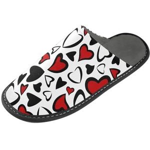 LI ZHI XIN Volwassen Pluche Slippers Dames Flanel Warme Huis Schoenen Met Antislip Mens Indoor Slippers Met PVC Zool Maat 4-11 Liefde Hart Patroon, Meerkleurig, 4/5 UK