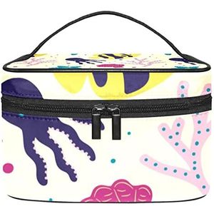 Oranje kersen- en wijnpatroon make-up tas voor vrouwen meisjes cosmetische tassen met handvat reizen make-up organizer tas, Patronen Koraal & Zee, 8.9x5.9x5.4 Inches, Make-up zakje