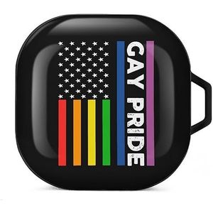 Gay Pride Amerikaanse vlag oortelefoon hoesje compatibel met Galaxy Buds/Buds Pro schokbestendig hoofdtelefoon hoesje zwart stijl