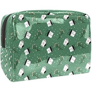 Groen Geschenkpakket & Handschoenen Print Reizen Cosmetische Tas voor Vrouwen en Meisjes, Kleine Waterdichte Make-up Tas Rits Pouch Toiletry Organizer, Meerkleurig, 18.5x7.5x13cm/7.3x3x5.1in, Modieus