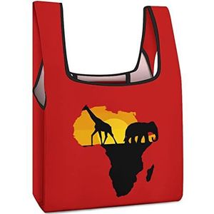 Afrika Kaart Dier Giraffe Olifant Herbruikbare Boodschappentassen Opvouwbare Boodschappentassen Grote Opvouwbare Tote Bag met Lange Handvatten